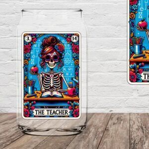 The Teacher Tarot Card NEW 16oz glass can cup